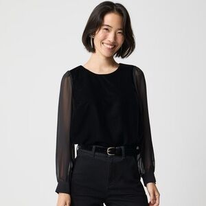 NWT J. Crew Jcrew Black Velvet Top with Sheer Sleeves